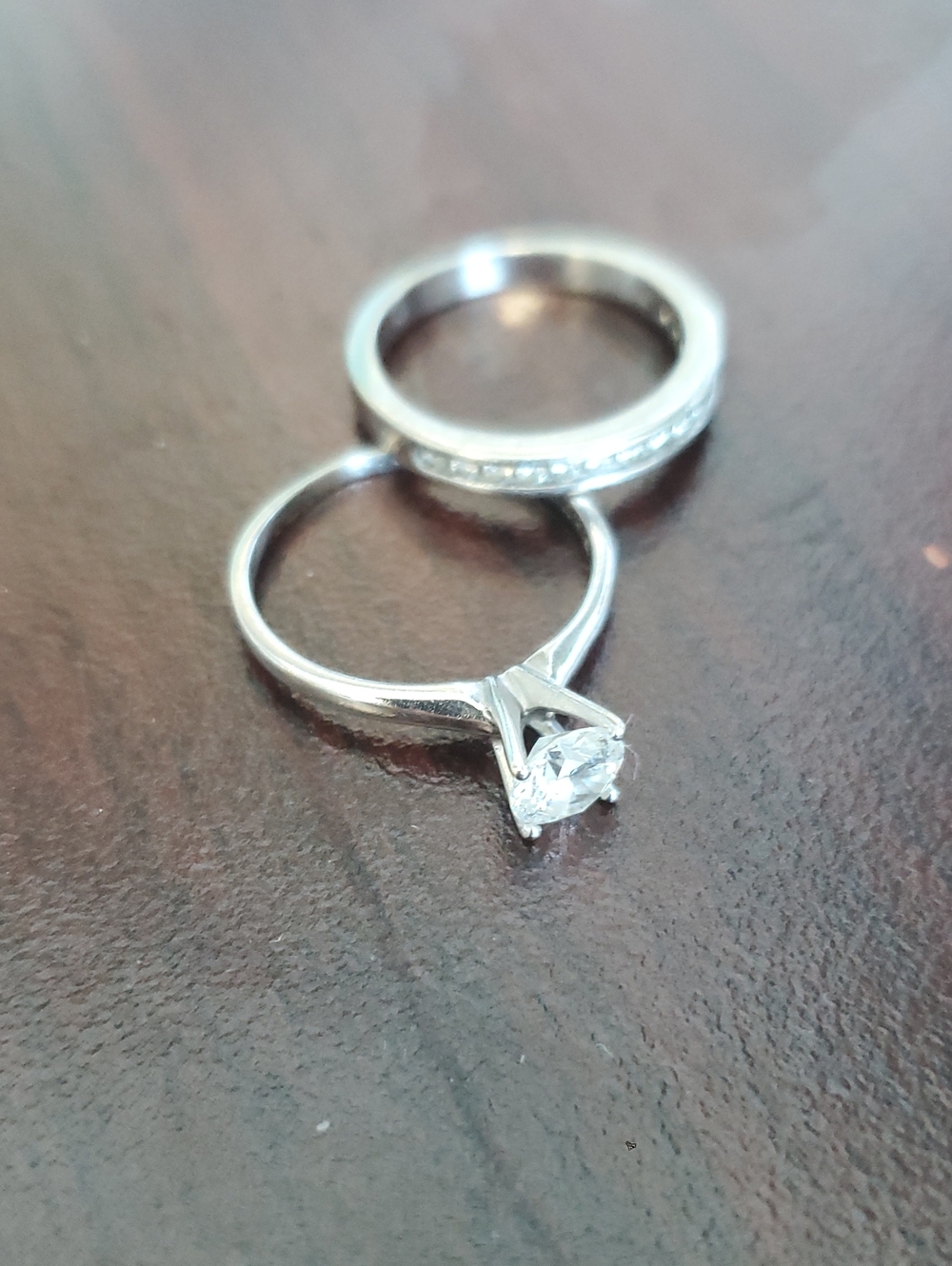 Zales Silver Solitaire Ring & Silver Pavé Band Set